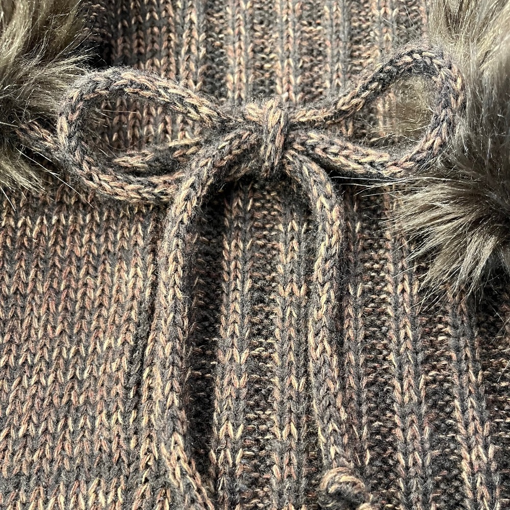 Sioni Faux Fur Trim Knit Cardigan Sweater Size L Brown Boho - Picture 6 of 8